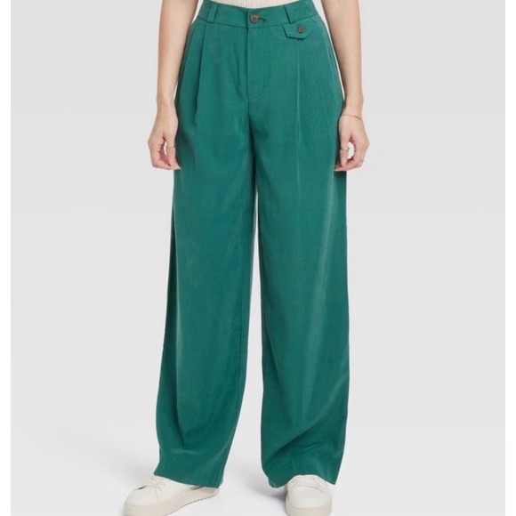 A New Day Women's Wide Leg Pleated Pants Emerald Green Size 17 - Picture 2 of 11